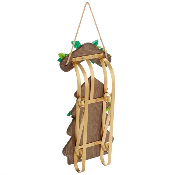 Hallmark Wood and Metal Sled with Holly, Christmas Wall or Door Decoration 18" - Picture 3 of 3